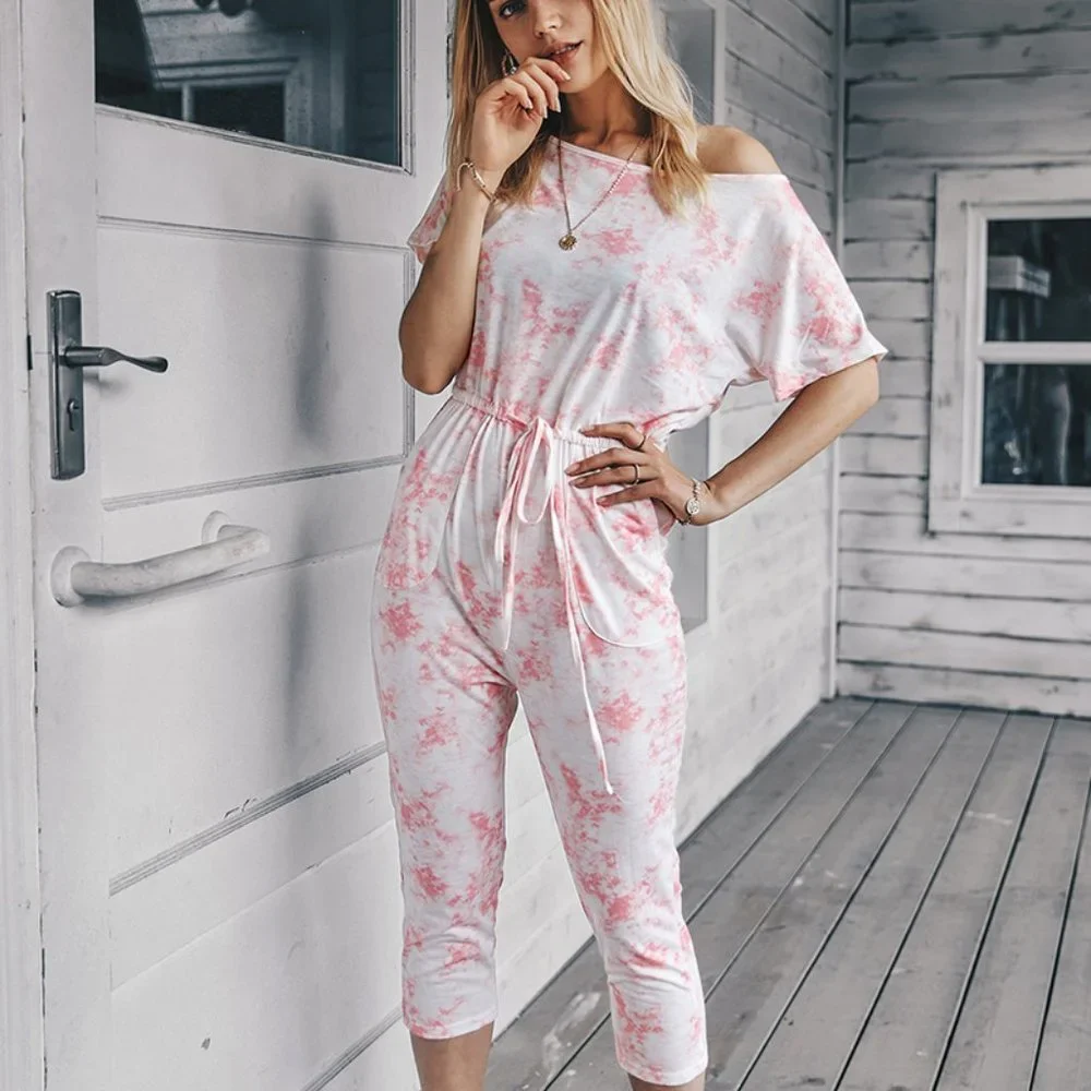 Tie Dye Loungewear Drawstring Casual Jumpsuit Pajamas - Picture 3 of 4